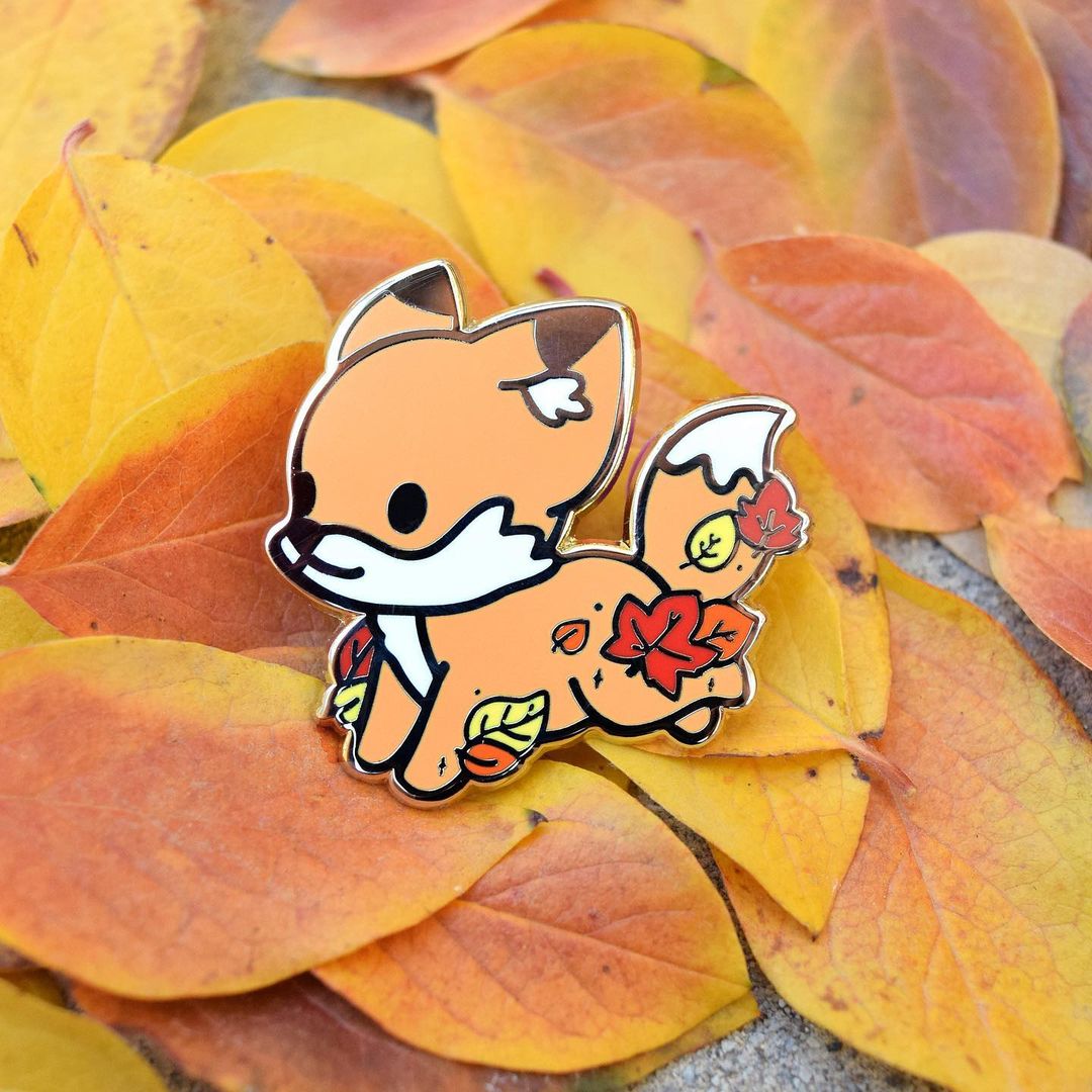 Fall Fox Running in Leaves Enamel Pin