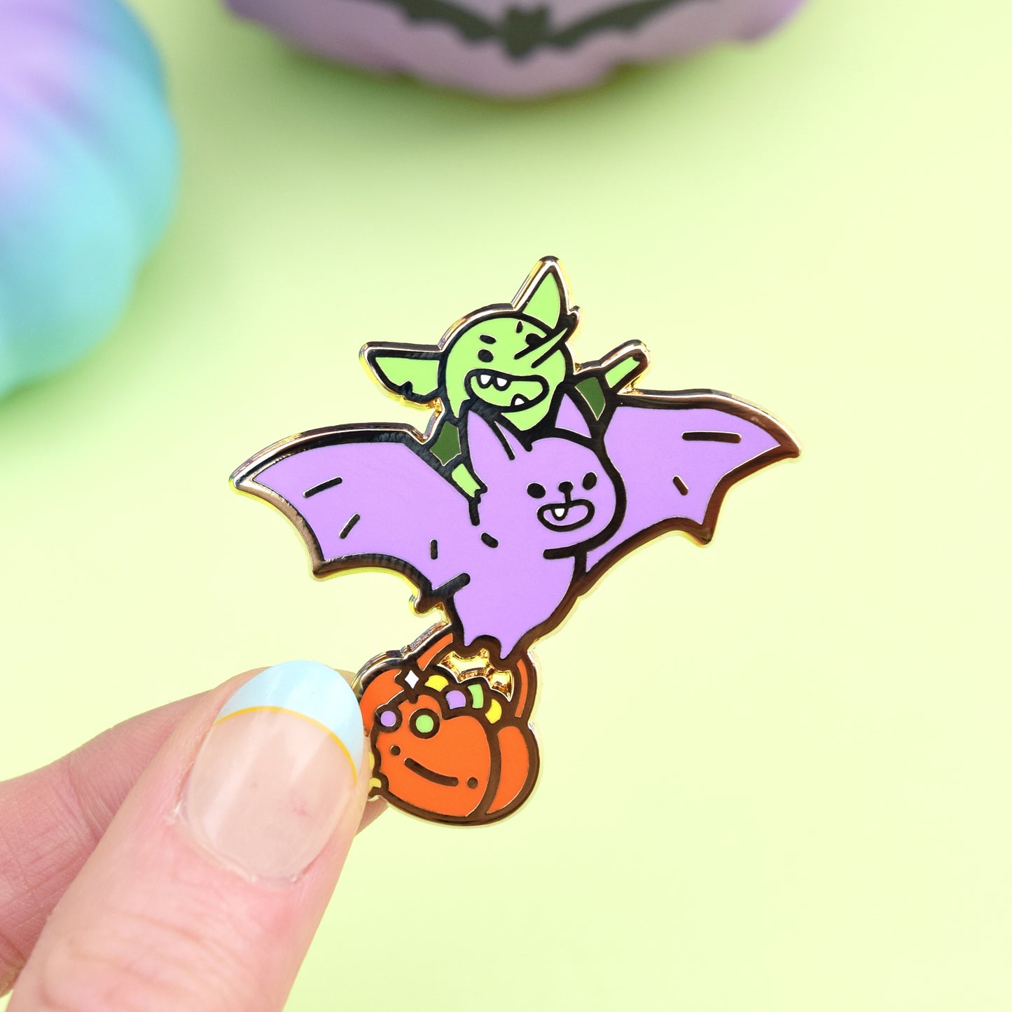 Cheeky Goblin and Bat Enamel Pin