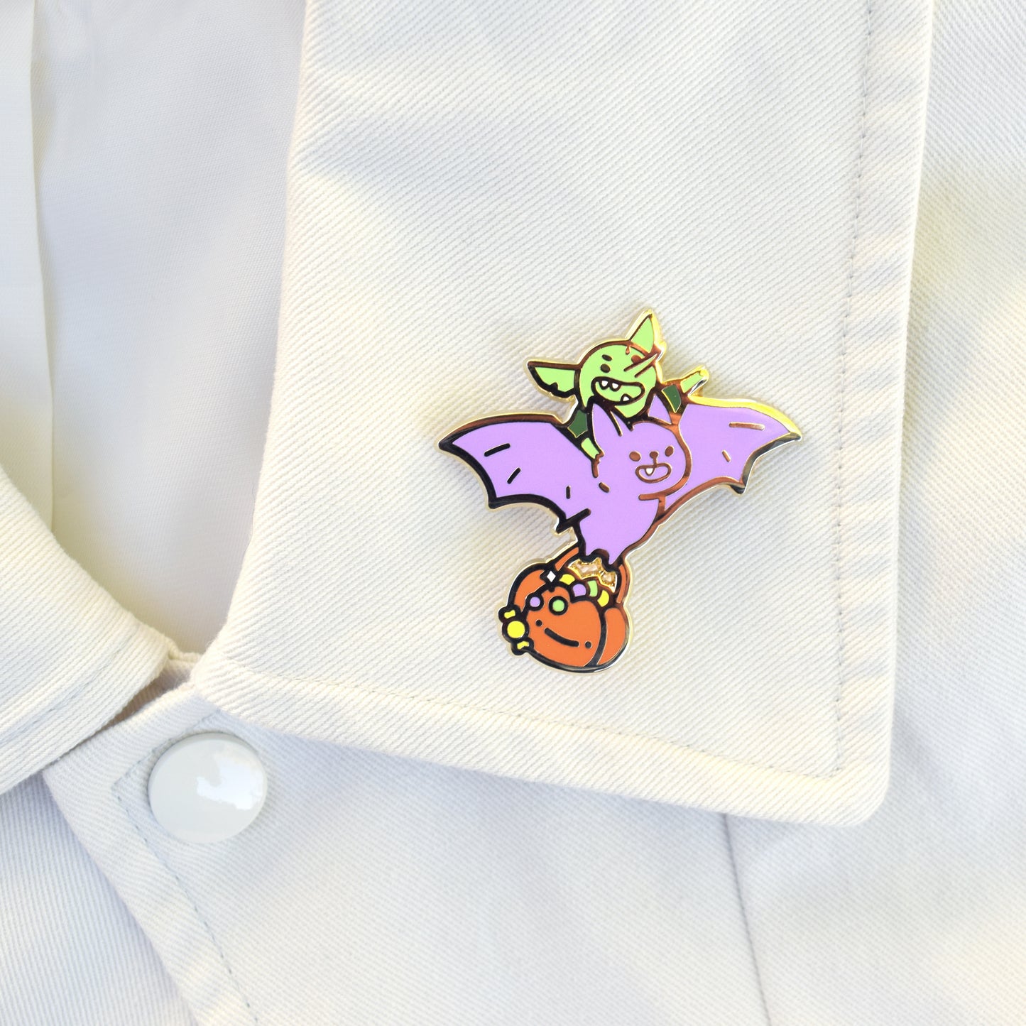 Cheeky Goblin and Bat Enamel Pin