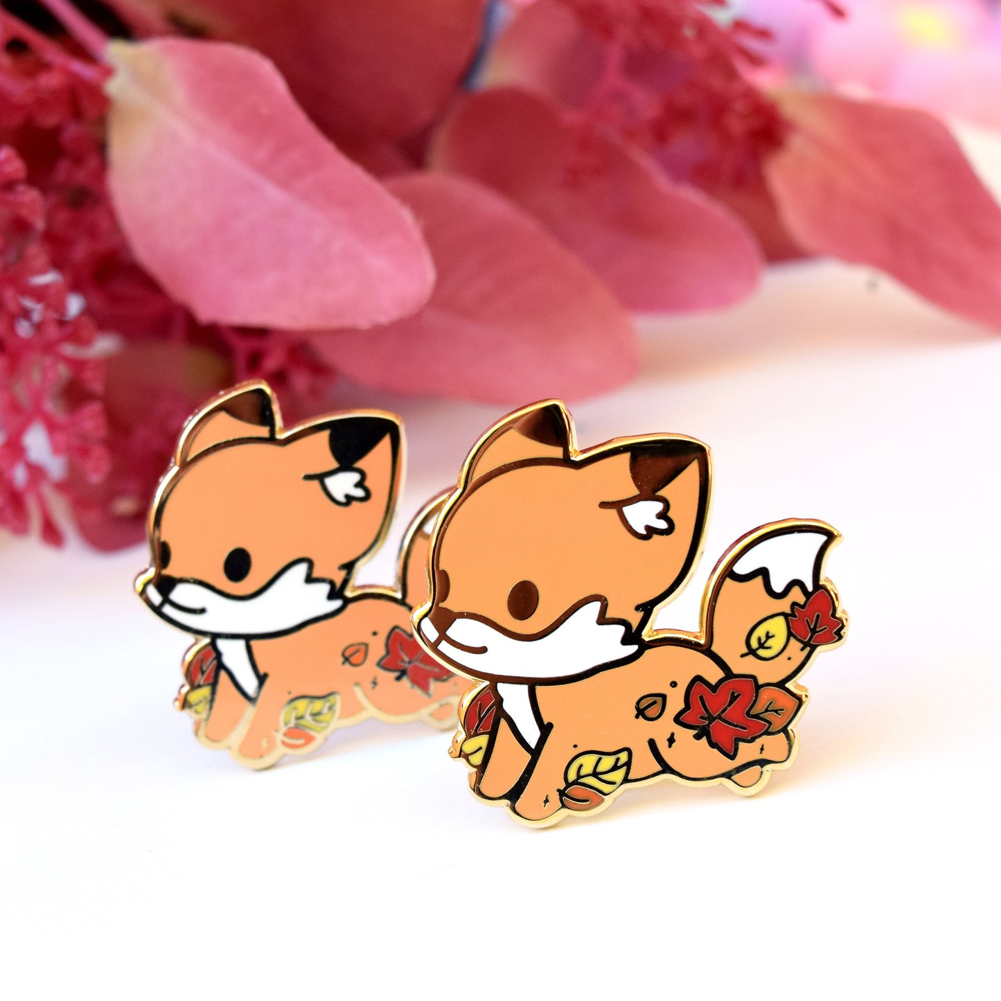 Fall Fox Running in Leaves Enamel Pin