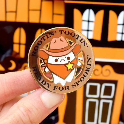 Rootin' Tootin' Ready for Spookin' Ghost Sheriff Badge Enamel Pin