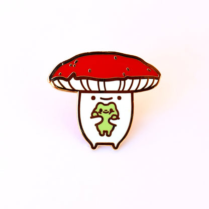 Froggy Hug Mushroom Enamel Pin