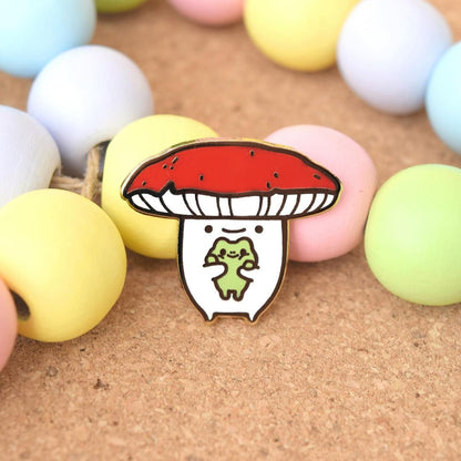 Froggy Hug Mushroom Enamel Pin