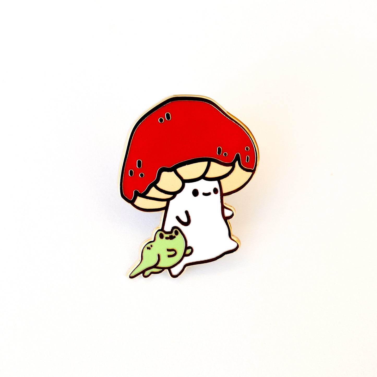 Mushroom and Froggy Friend Walking Enamel Pin