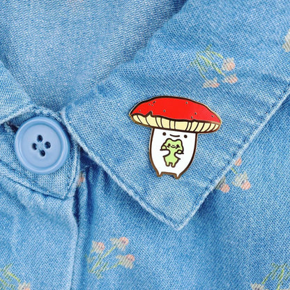 Froggy Hug Mushroom Enamel Pin