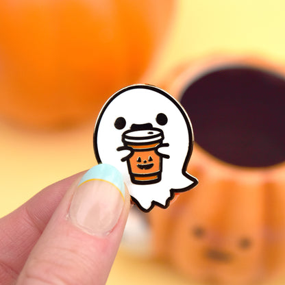 Hot Pumpkin Spice Latte Ghost Enamel Pin