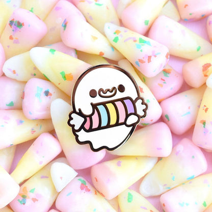 Rainbow Candy Halloween Ghost Enamel Pin