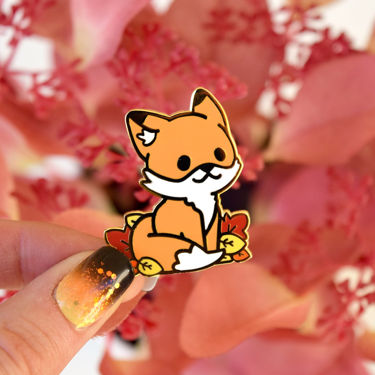 Leaf Pile Fall Fox Enamel Pin