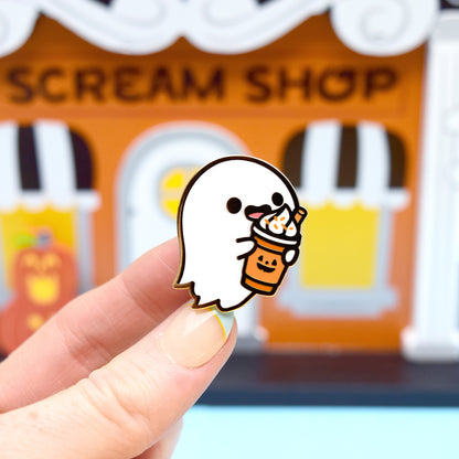 Cold Pumpkin Spice Latte Ghost Enamel Pin