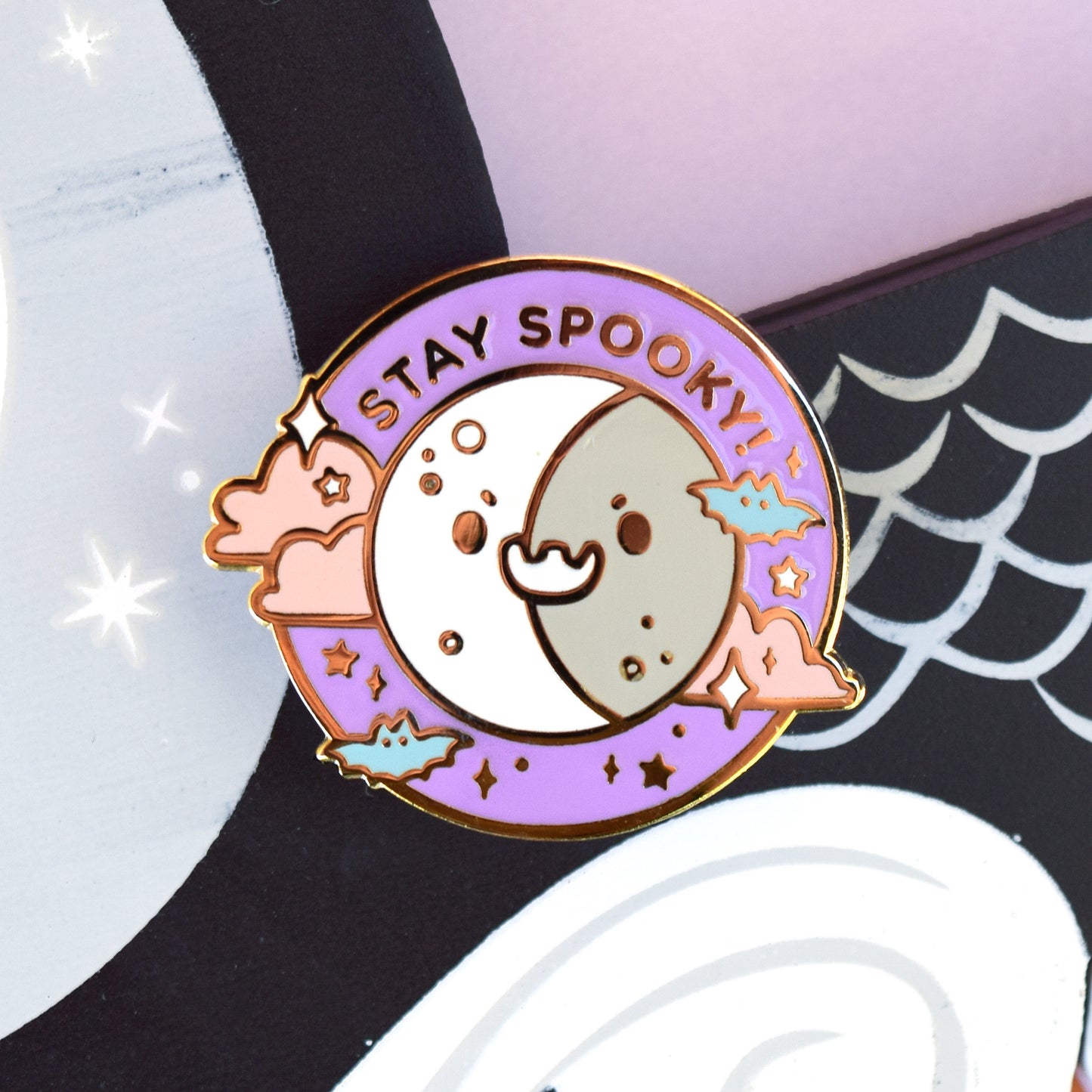 Stay Spooky Halloween Moon Enamel Pin