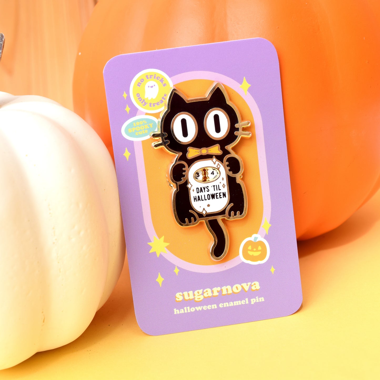 Countdown to Halloween Cat Clock Enamel Pin