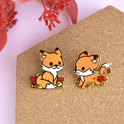 Leaf Pile Fall Fox Enamel Pin