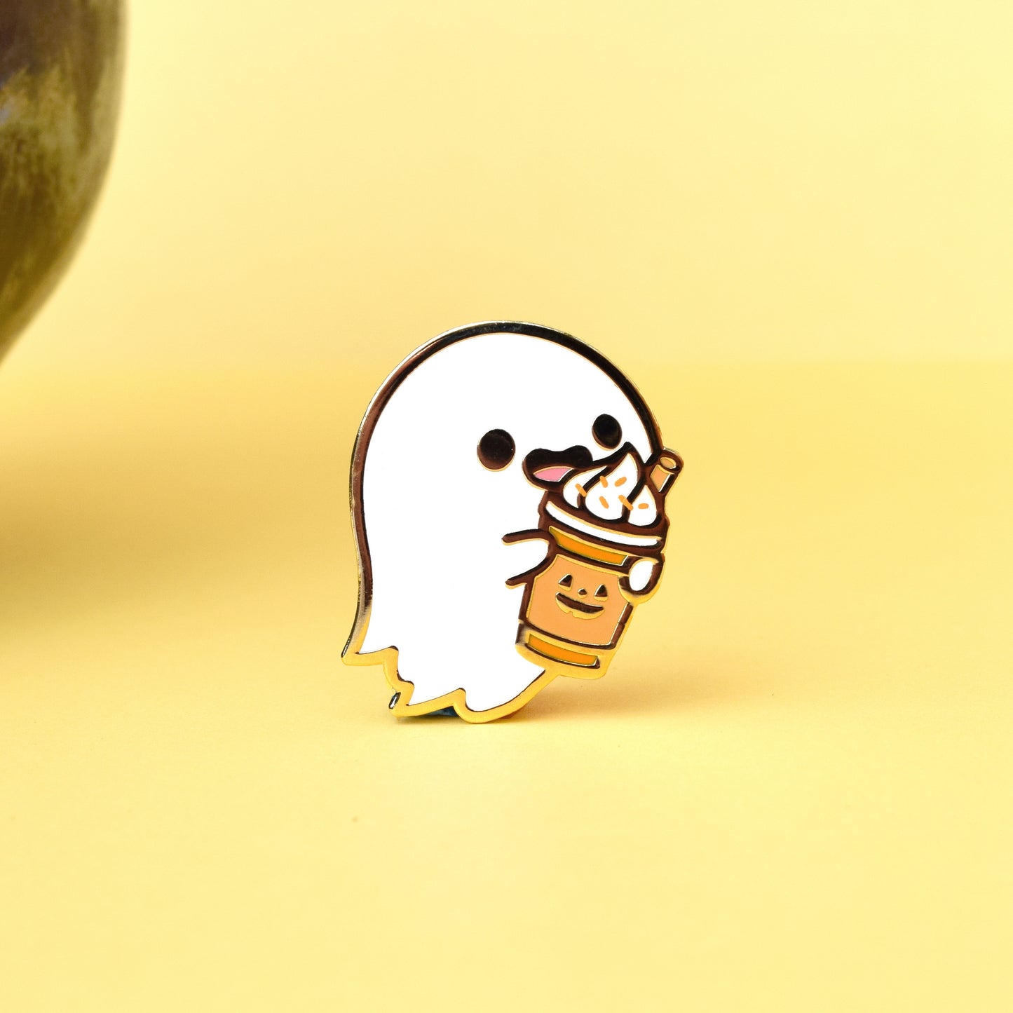 Cold Pumpkin Spice Latte Ghost Enamel Pin