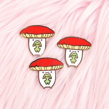 Froggy Hug Mushroom Enamel Pin