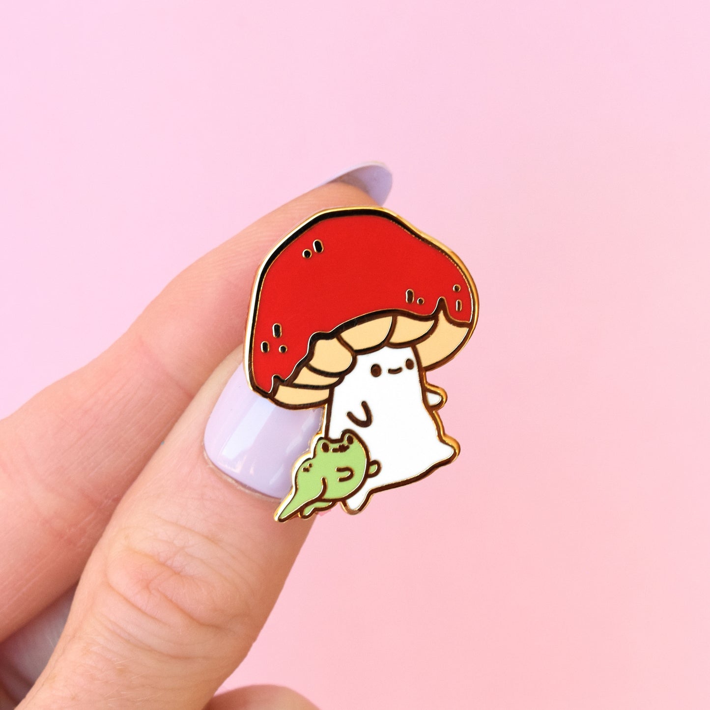 Mushroom and Froggy Friend Walking Enamel Pin