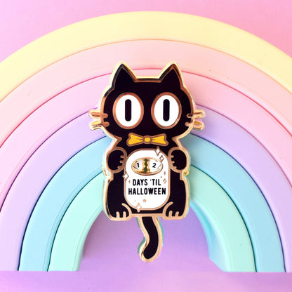 Countdown to Halloween Cat Clock Enamel Pin