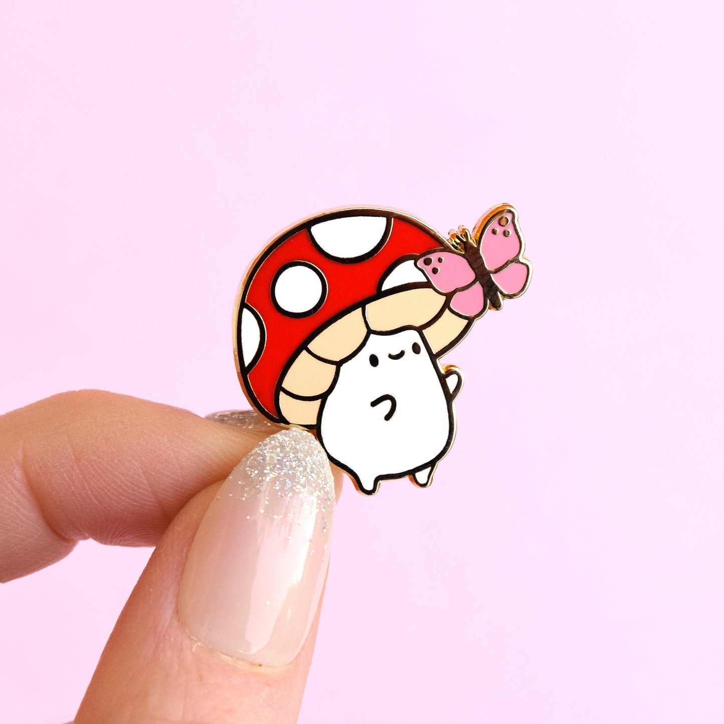 Butterfly Mushroom Buddy Enamel Pin