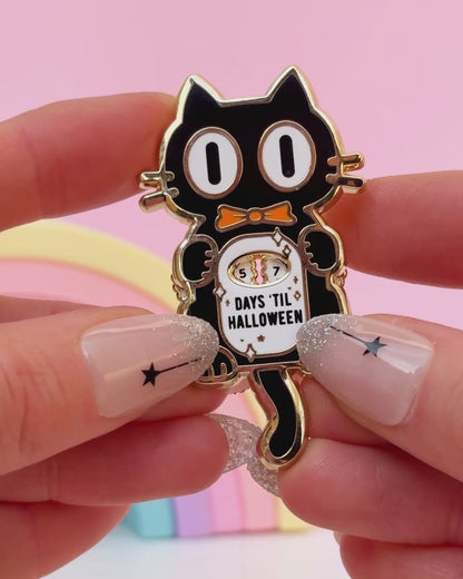 Countdown to Halloween Cat Clock Enamel Pin