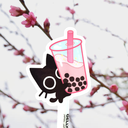 Scaredy Cat Boba - Cat Holding Bubble Tea Sticker