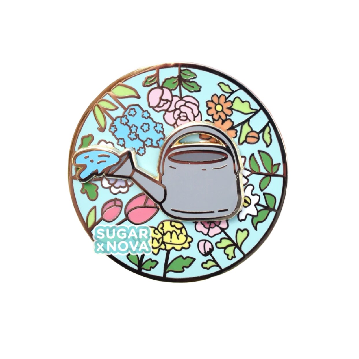 Gardener Flowers and Watering Can Spinning Pin