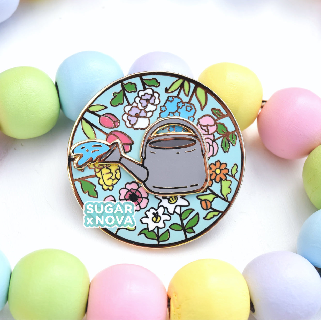 Gardener Flowers and Watering Can Spinning Pin