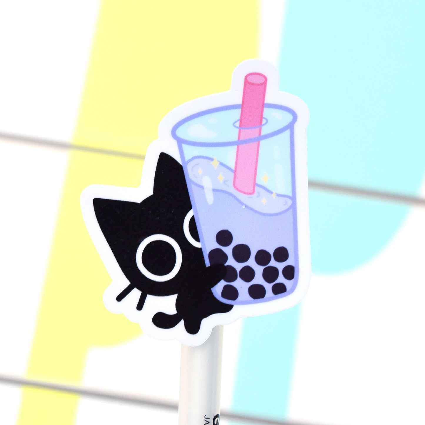 Scaredy Cat Boba - Cat Holding Bubble Tea Sticker