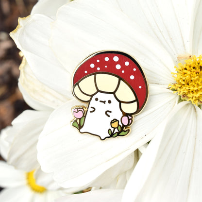 Sitting in the Flowers Mushroom Enamel Pin