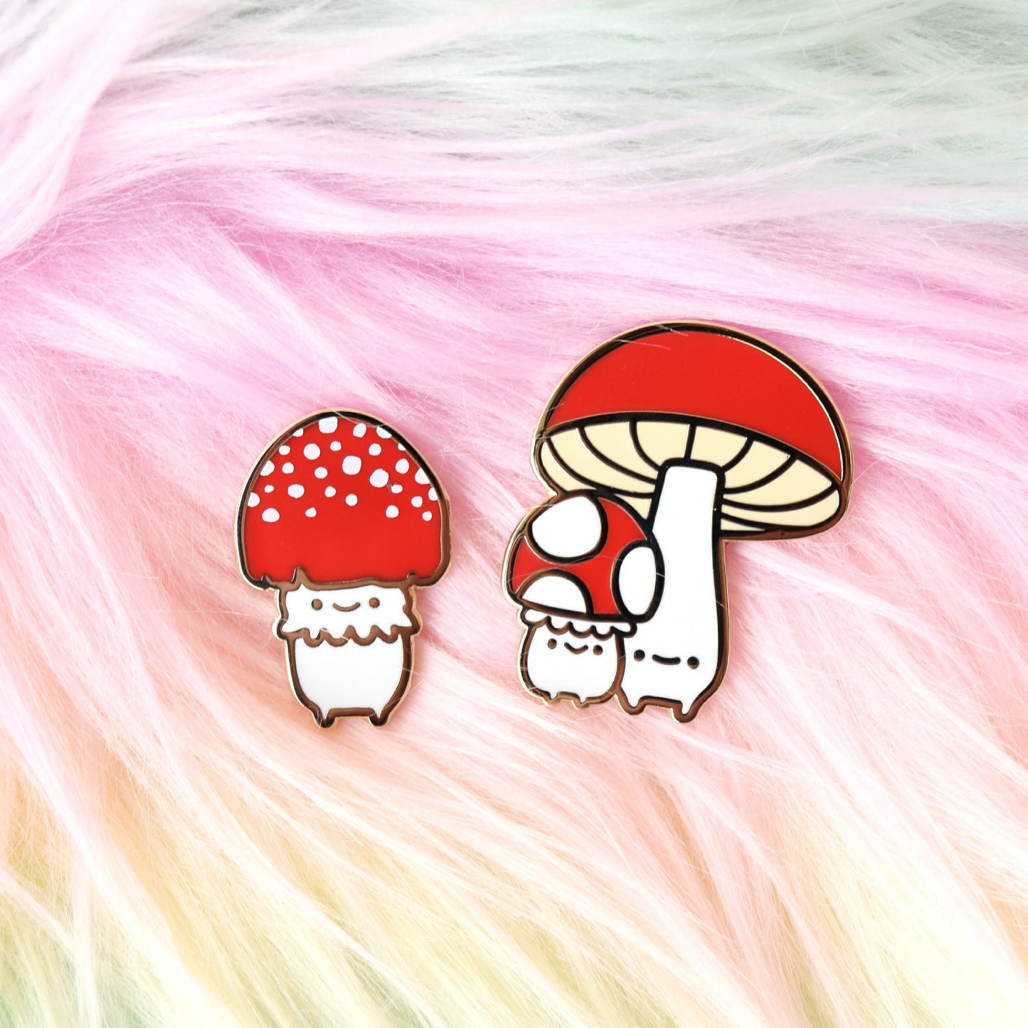 Short and Tall Mushroom Enamel Pin