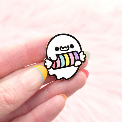 Rainbow Candy Halloween Ghost Enamel Pin