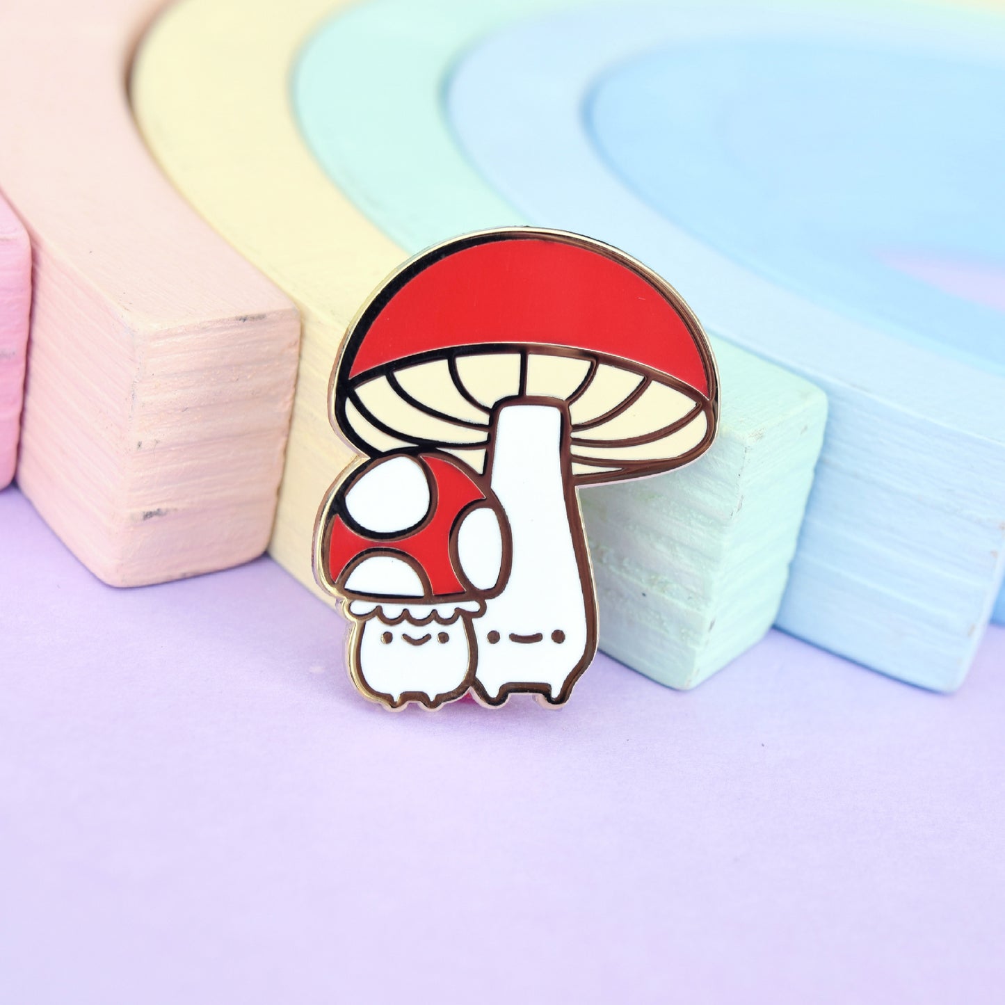 Short and Tall Mushroom Enamel Pin