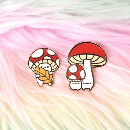 Short and Tall Mushroom Enamel Pin