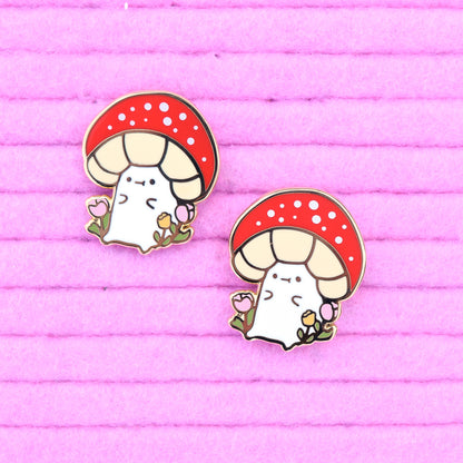 Sitting in the Flowers Mushroom Enamel Pin