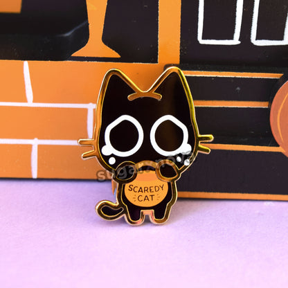 Scaredy Cat Trick or Treat Enamel Pin